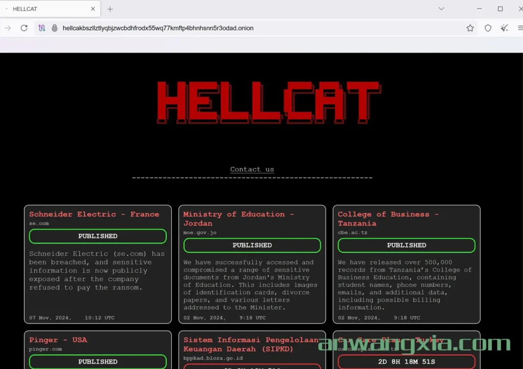 暗网勒索软件团伙HELLCAT将从施耐德电气盗取的数据泄露在暗网上