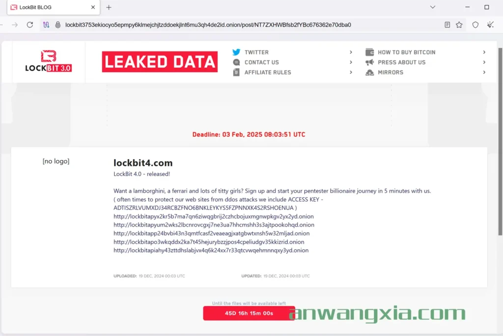 暗网勒索软件团伙LockBit正式宣布了LockBit 4.0版本的暗网网站
